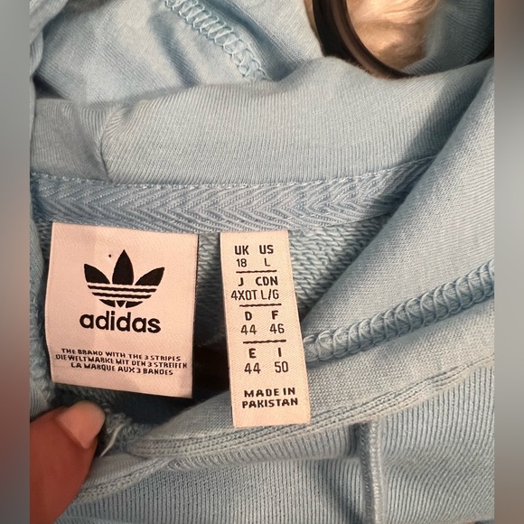 🗳️Cropped ADIDAS Light Blue Hoodie Size Large - Picture 5 of 6